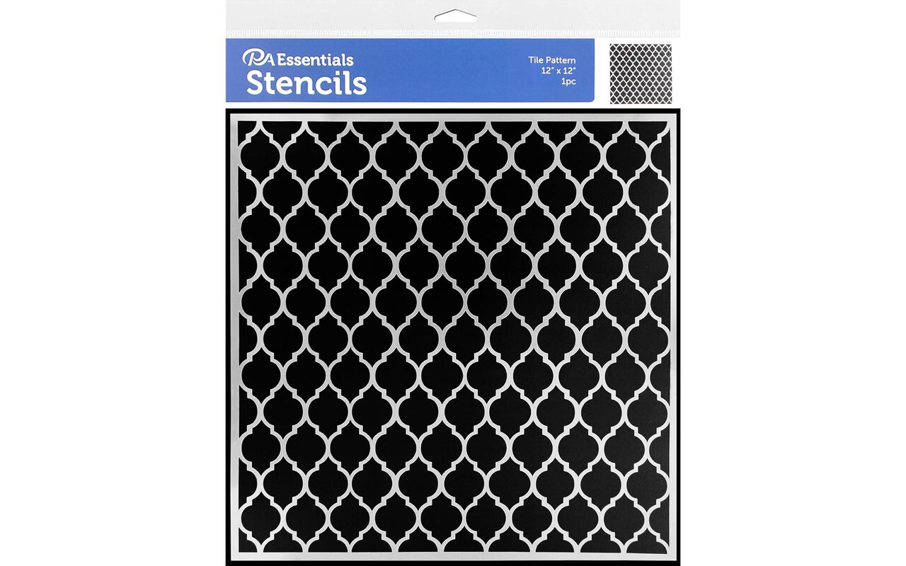 PA Essentials Stencil Tile Pattern for Painting on Wood, Canvas, Paper, Fabric, Wall and Tile, Reusable DIY Art and Craft Stencils for Painting, 12"x12" Inches